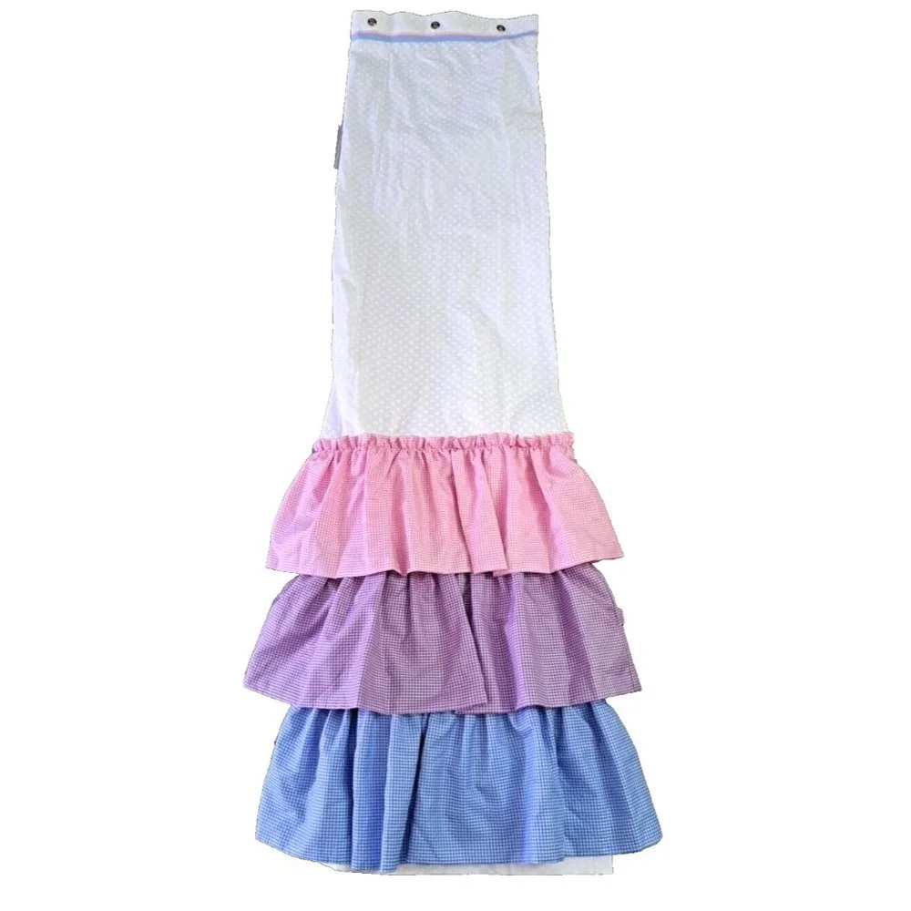 Fabric Shower Curtain Gingham Ruffled Polka Dot Pink Blue Purple Fun Colorful